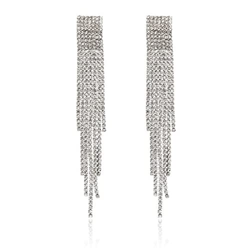 Silber Farbe Strass Kristall Lange Quaste Ohrringe Baumelnde Ohrringe Hochzeit Strass Ohrringe für Frauen Mädchen von ZZHBOO