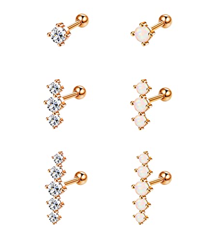 Knorpelohrring ZZHDCC Chirurgenstahl Schraubverschluss Ohrringe für Frauen erstellt Opal Zirkonia Ohrringe Ohrstecker Cartlidge Lippe Rook Daith Conch Helix Tragus Piercing Schmuck 16G, Edelstahl von ZZHDCC