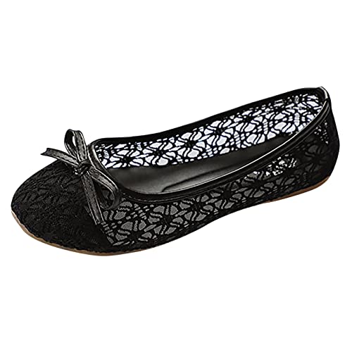 Ballerina Schuhe Damen Weiss Ballerinas Damen Schwarz Elegant Spitze Flache Schuhe Damen Ballerinas Slip On Knit Kleid Schuhe Pumps Schuhe Runde Zehe von ZZHZGZ