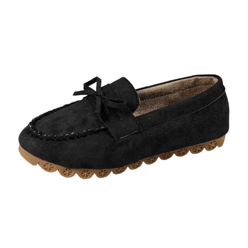 Damen Loafer Leder Mokassins Damen Damen Klassische Loafer Slippers Damen Frauen Businessschuhe Gemütlich Slip on Freizeitschuhe Flache Fahren Slippers (Black, 40) von ZZHZGZ