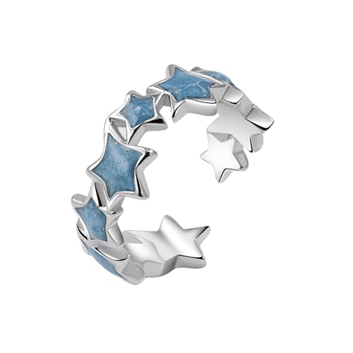 Damen Ringe Elegant Schlicht Silberringe Offener Ring mit Sterntropfenglasur für Frauen, vielseitiger niedlicher Stil, cooler Mädchenring, modischer, einfacher vielseitiger Ring mit (A-c, One Size) von ZZHZGZ