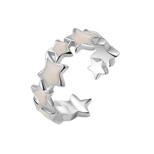 Damen Ringe Elegant Schlicht Silberringe Offener Ring mit Sterntropfenglasur für Frauen, vielseitiger niedlicher Stil, cooler Mädchenring, modischer, einfacher vielseitiger Ring mit (B-c, One Size) von ZZHZGZ