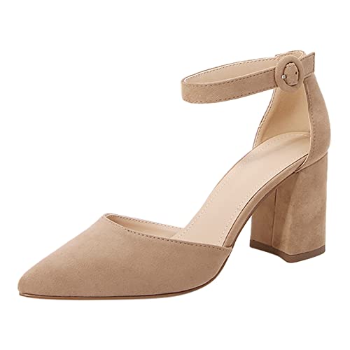 Pumps Damen Schwarz Spangenpumps Sandale Elegante Bequem Geschlossener Spitze Zehenpartie Blockabsatz Mary Janes Arbeit Pumps Abendschuhe Damenschuhe Beige 39 von ZZHZGZ