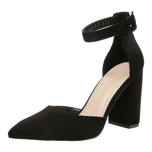 Pumps Damen Schwarz Spangenpumps Sandale Elegante Bequem Geschlossener Spitze Zehenpartie Blockabsatz Mary Janes Arbeit Pumps Hochzeitsschuhe Damenschuhe Schwarz 42 von ZZHZGZ