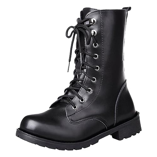 Stiefeletten Damen Schwarz - Schlupf Stiefel Damen Stiefeletten Damen Gefüttert Winter Boots Winterstiefel Chelsea Boots Vintage Retro Schnürschuhe Herbst Winter Stiefel Damenstiefel (Schwarz 41) von ZZHZGZ