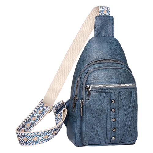 Umhängetaschen Damen Crossbody Bag Frauen Schulter Tasche Mode Muster Einfache Feste Farbe Zipper Praktische Große Kapazität Umhängetasche (Blue, One Size) von ZZHZGZ