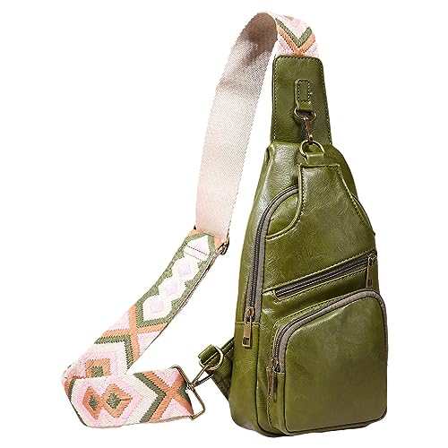 Umhängetaschen Damen Crossbody Bag Frauen Umhängetasche Mode Muster Einfache Solide Vintage Böhmischen Messenger Tasche Brust Tasche (Green, One Size) von ZZHZGZ