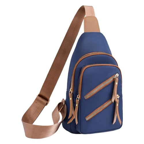 Umhängetaschen Damen Crossbody Bag Frauen Umhängetasche Modische Muster Einfache Feste Farbe Frische Layered Große Kapazität Casual Zipper Trendy Brust Tasche (Blue, One Size) von ZZHZGZ