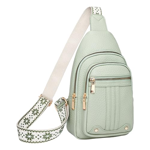 Umhängetaschen Damen Crossbody Bag Männer Umhängetasche Modische Muster Einfache Feste Farbe Schicht Große Kapazität Zipper Casual Brust Tasche (Green, One Size) von ZZHZGZ