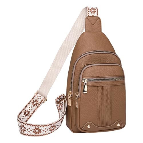 Umhängetaschen Damen Crossbody Bag Männer Umhängetasche Modische Muster Einfache Feste Farbe Schicht Große Kapazität Zipper Casual Brust Tasche (Khaki, One Size) von ZZHZGZ