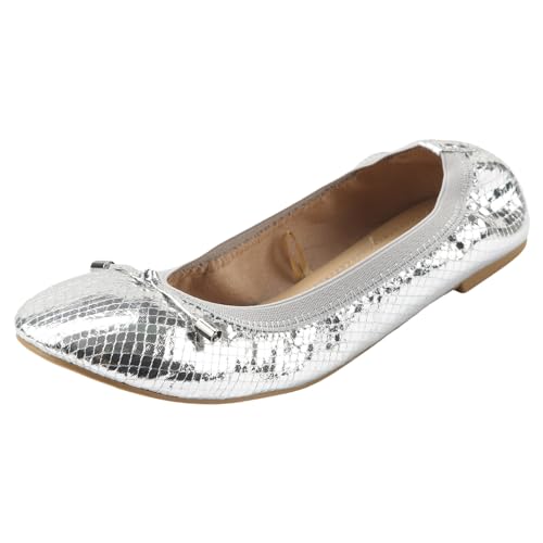 ZZHZGZ Ballerinas Damen Elegant Spitze Ballerina Schuhe Damen Leder Spitze Flache Schuhe Damen Klassische Ballerinas Profilsohle Glänzende Paillette Flach Ballerinas Damen Elegant von ZZHZGZ