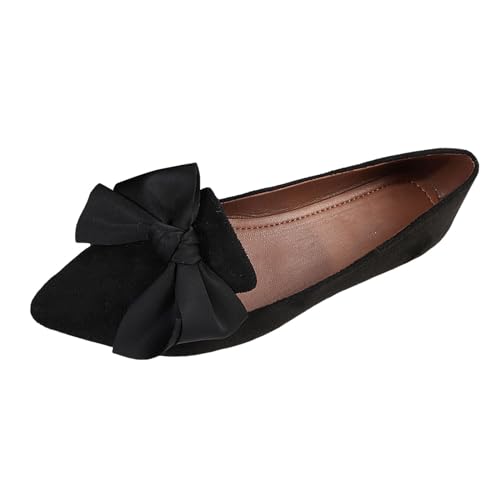 ZZHZGZ Ballerinas Damen Schwarz Leder Flache Schuhe für Abendkleid Schwarze Ballerina Damen Ballerina Schuhe Damen Schwarz 38 von ZZHZGZ