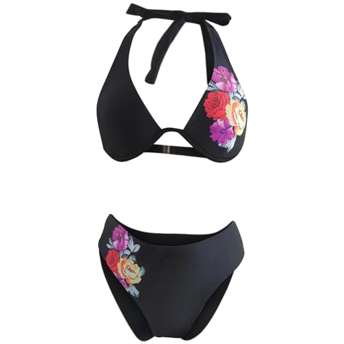 ZZHZGZ Bikini Damen Set Bademode Damen Sport Badeanzug Grosse Cups V Ausschnitt Bademode Bauchkontrolle Bikini Zweiteilige Bademode Swimsuit (Schwarz, XL) von ZZHZGZ