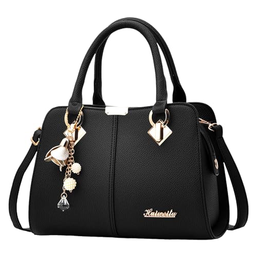 ZZHZGZ Damen Handtasche Umhängetasche Damenhandtasche, trendige Schulter-Crossbody-Tasche (Black, One Size) von ZZHZGZ
