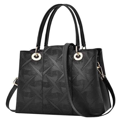 ZZHZGZ Damen Handtasche Umhängetasche Geprägte Handtasche Europäische amerikanische große Kapazität einfache lässige Schulter-Crossbody-Tasche (Black, One Size) von ZZHZGZ
