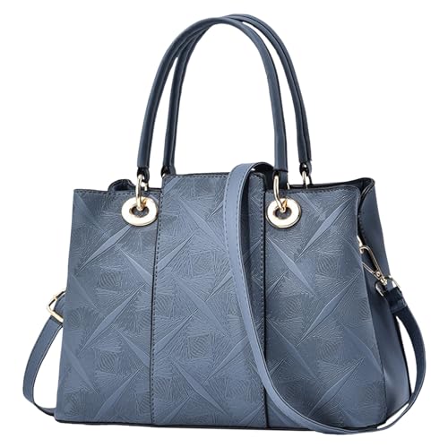 ZZHZGZ Damen Handtasche Umhängetasche Geprägte Handtasche Europäische amerikanische große Kapazität einfache lässige Schulter-Crossbody-Tasche (Blue, One Size) von ZZHZGZ