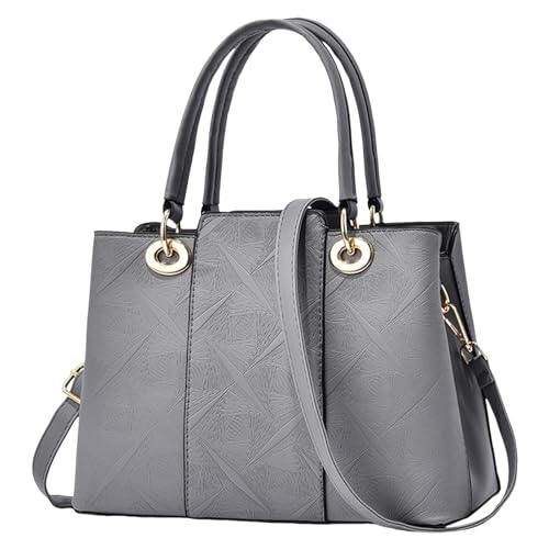 ZZHZGZ Damen Handtasche Umhängetasche Geprägte Handtasche Europäische amerikanische große Kapazität einfache lässige Schulter-Crossbody-Tasche (Grey, One Size) von ZZHZGZ