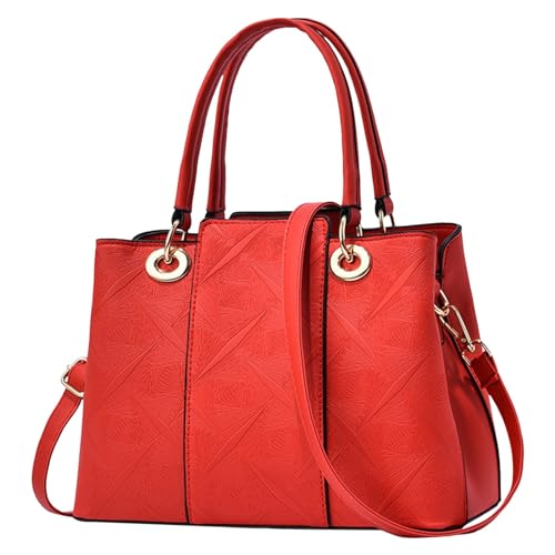 ZZHZGZ Damen Handtasche Umhängetasche Geprägte Handtasche Europäische amerikanische große Kapazität einfache lässige Schulter-Crossbody-Tasche (Red, One Size) von ZZHZGZ