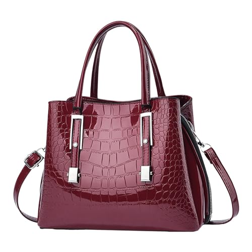 ZZHZGZ Damen Handtasche Umhängetasche Mode helle Lederhandtasche Damen Steinmuster Tasche einzelne Schulter (Red, One Size) von ZZHZGZ