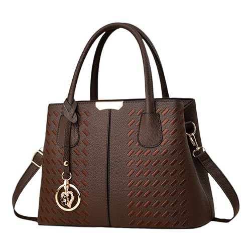 ZZHZGZ Damen Handtasche Umhängetasche modische Freizeithandtasche weichem mit Stickerei (Brown, One Size) von ZZHZGZ