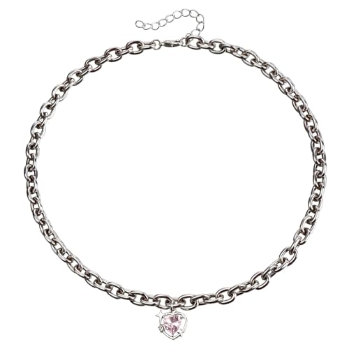 ZZHZGZ Damen Kette mit Anhänger Halskette Pfirsich-Galaxie-Liebes-Halskette für Frauen, leichte Luxus-Schlüsselbeinkette (Dark Gray, One Size) von ZZHZGZ
