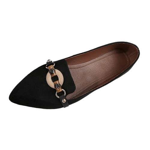 ZZHZGZ Damen Klassische Ballerina Bequeme Flache Schuhe Zum Kleid Ballerina Schuhe Damen Spitzer Zehe Flache Bootsschuh Flachem Boden Lederschuhe für Damen Freizeitschuhe Schwarz 42 von ZZHZGZ