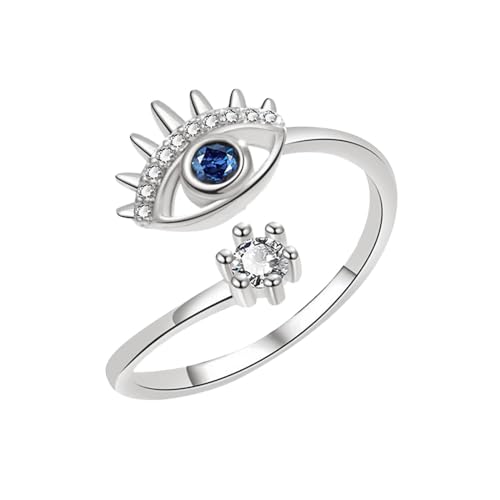 ZZHZGZ Damen Ringe Elegant Schlicht Silberringe Augenring, modisches, luxuriöses hochwertiges Design, blauer Augenschmuck, modischer, einfacher vielseitiger Temperamentring (A, One Size) von ZZHZGZ