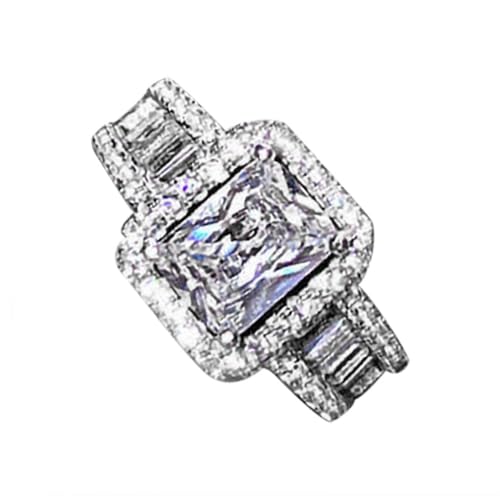 ZZHZGZ Damen Ringe Elegant Schlicht Silberringe Europa die Vereinigten Staaten Quadrat S925 Silber Ring Mode Dame Verlobung Verlobungsring Schmuck (4-A, 6) von ZZHZGZ