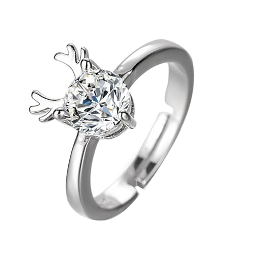 ZZHZGZ Damen Ringe Elegant Schlicht Silberringe Hirschring ist bei dir Der Ring stellt, dass ich dich den ganzen Weg habe (Silver #4, One Size) von ZZHZGZ