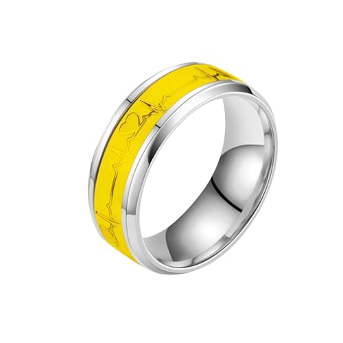 ZZHZGZ Damen Ringe Elegant Schlicht Silberringe Mehrfarbiger Ring in Herzform, Titanstahl, mehrfarbig, individueller Ring, Design-Ring, Paarring, Paar-Geschenk (Yellow, 6) von ZZHZGZ