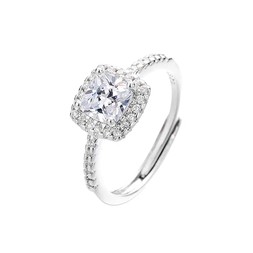ZZHZGZ Damen Ringe Elegant Schlicht Silberringe Modischer viereckiger Diamantring für Frauen, mehrfarbiger Zirkon-offener Ring, Schmuck, einfacher modischer Zirkonring (D-B, One Size) von ZZHZGZ