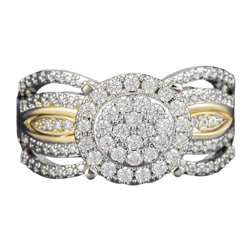 ZZHZGZ Damen Ringe Elegant Schlicht Silberringe Neuer zweifarbiger Ring Roségold mit Mikro-Intarsien Diamanten, europäischer amerikanischer Luxus-Bankett-Verlobungsring (5-A, 6) von ZZHZGZ