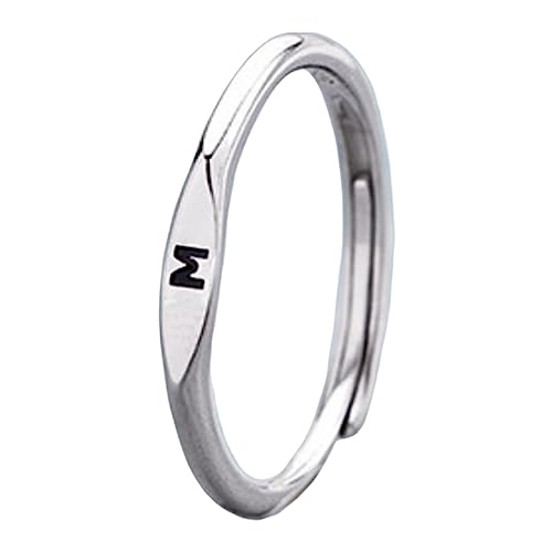 ZZHZGZ Damen Ringe Elegant Schlicht Silberringe Ring mit 26 Buchstaben, dekorativer Ring, leichter Ring, stilvoll, einfach, verstellbarer Ring für Frauen, kann den Namen buchstabieren (M, One Size) von ZZHZGZ