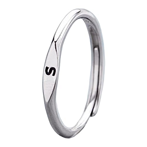 ZZHZGZ Damen Ringe Elegant Schlicht Silberringe Ring mit 26 Buchstaben, dekorativer Ring, leichter Ring, stilvoll, einfach, verstellbarer Ring für Frauen, kann den Namen buchstabieren (S, One Size) von ZZHZGZ