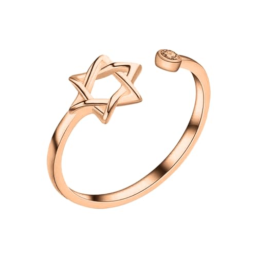 ZZHZGZ Damen Ringe Elegant Schlicht Silberringe -Zirkon-Ring für Frauen, schlichter Magen-David-Ring, verstellbarer Schmuck (Rose Gold, One Size) von ZZHZGZ