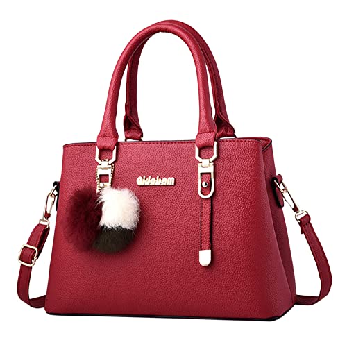 ZZHZGZ Damen Tote Bag Handtasche Damentasche Elegante Lässige Umhängetasche aus Große Kapazität Handtasche Mode (Red, One Size) von ZZHZGZ