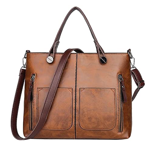 ZZHZGZ Damen Tote Bag Handtasche Damentasche kann schräg sein, Tasche kann Handtasche sein, Santed-Handtasche, modische Ledertasche (Brown, One Size) von ZZHZGZ