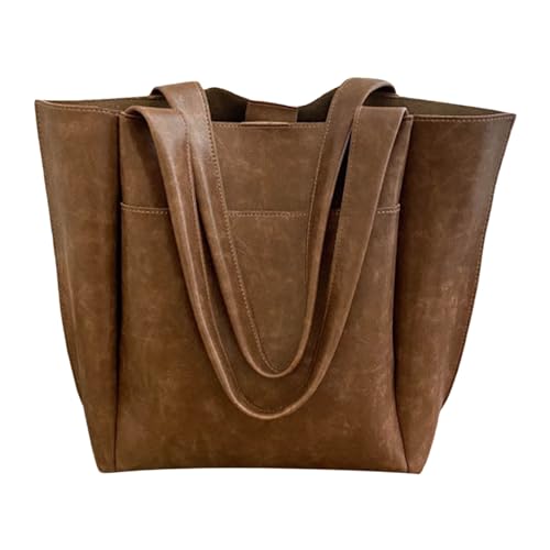ZZHZGZ Damen Tote Bag Handtasche Frauen Schulter Tasche Modische Muster Vintage Einfarbig Einfache Schnalle Große Kapazität Praktische Handtasche (Brown, One Size) von ZZHZGZ