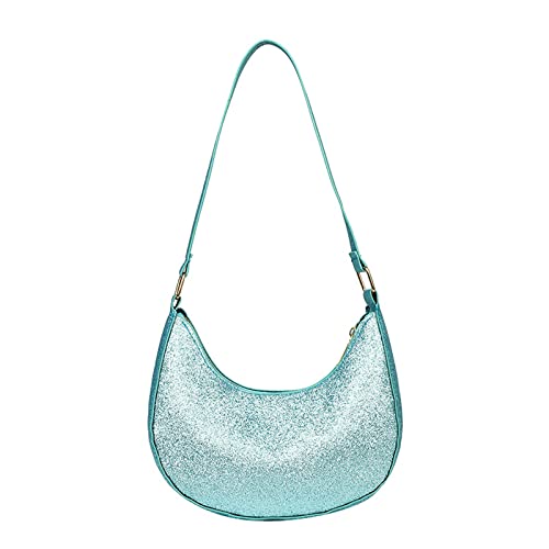 ZZHZGZ Damen Tote Bag Handtasche einfarbig Pailletten Umhängetasche Metall Reißverschluss Handtasche (Blue, One Size) von ZZHZGZ