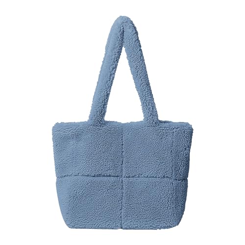 ZZHZGZ Damen Tote Bag Handtasche und Winter Umhängetasche koreanische große Kapazität Plüschtasche (Blue, One Size) von ZZHZGZ