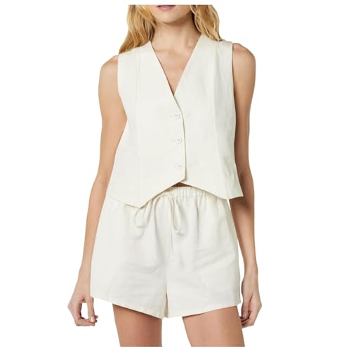 ZZHZGZ Damen Zweiteiler SetZweiteiliger Damen Anzug Aus Baumwolle Und Leinen Mit Kurzen Ärmeln Und Tasche, Musselin Set Lockere Und Atmungsaktive, Sommer Outfits Leicht Und Luftig von ZZHZGZ