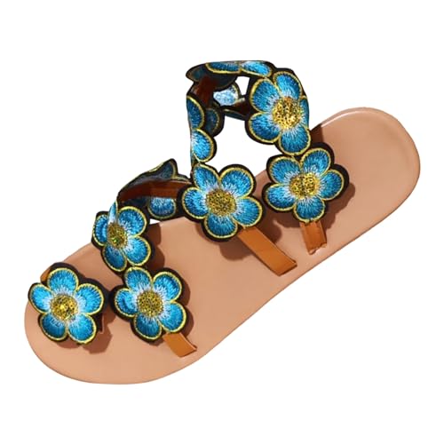 ZZHZGZ Flache Sommersandalen für Damen Strandschuhe Sandalen Slide Sandalen Frauen Slip-on Sommer Flache Sandalen Quadratische Zehe Sandalen Offene Zehe Formelle Urlaub Boho Slipper Schuhe von ZZHZGZ