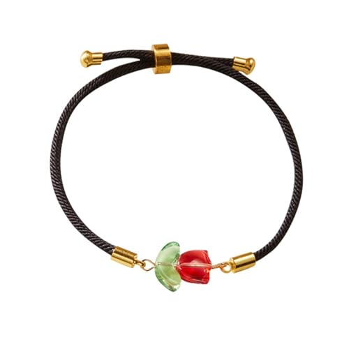 ZZHZGZ Glücksarmband Für Männer Frauen Geflochtene Einstellbares Handgelenk Armband Armband Rote Kordelzugblume Verstellbares Blumenarmband Muttertagsgeschenk von ZZHZGZ