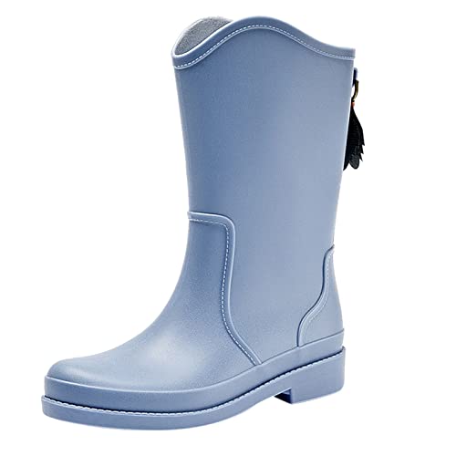 ZZHZGZ Gummistiefel Damen Regenstiefel Damen Regenschuhe Außen Wasserdichte Schuhe Küche Gummischuhe Weicher Boden Bequeme Regenstiefel mit Mittelrohr Schuhe Damen Sommer Absatz (Blue, 37) von ZZHZGZ