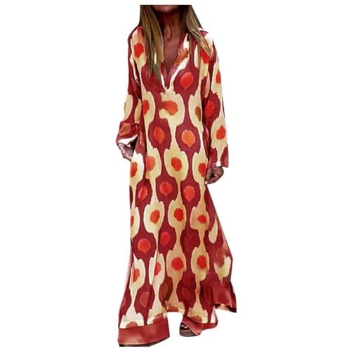 ZZHZGZ Kleid Damen Bohemian Tunika Kleid Strandkleid Sommerkleider Vintage Strandtunika Kleid Tunikakleider Sommerkleid Lang Abendkleider Damen von ZZHZGZ