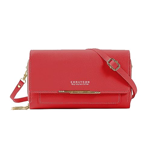 ZZHZGZ Umhängetaschen Damen Crossbody Bag 2023 frauen Brieftasche Koreanische Multifunktionale Schulter Tasche Medium Lange Clutch Tasche Geldbörse (Red, One Size) von ZZHZGZ