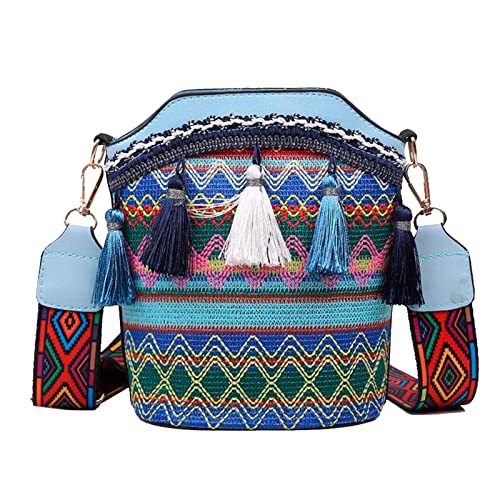 ZZHZGZ Umhängetaschen Damen Crossbody Bag Beliebte kausale Umhängetasche Frauen ethnische Quaste Sling Handtasche (Blue, One Size) von ZZHZGZ