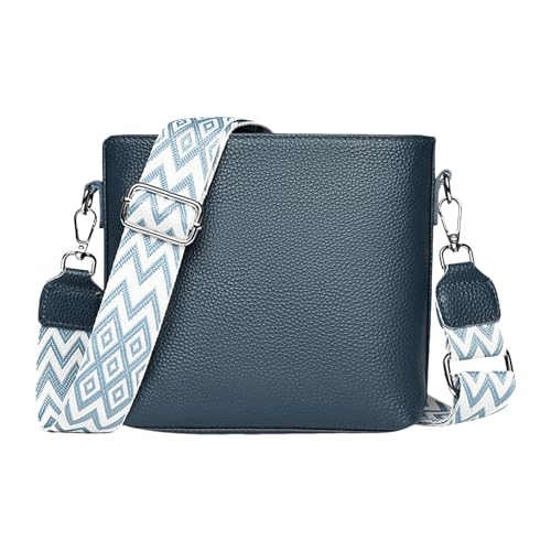 ZZHZGZ Umhängetaschen Damen Crossbody Bag Damentasche, breiter Schultergurt, strukturiertes, weiches, Umhängetasche (Blue, One Size) von ZZHZGZ