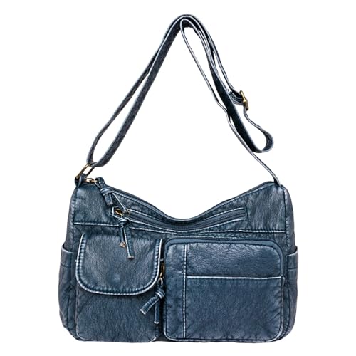 ZZHZGZ Umhängetaschen Damen Crossbody Bag Frauen Umhängetasche Modische Retro Einfarbig Große Kapazität Praktische Vielseitige Casual Messenger Tasche (Blue, One Size) von ZZHZGZ