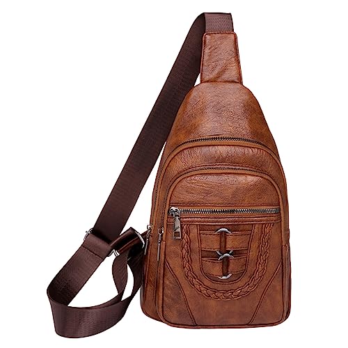 ZZHZGZ Umhängetaschen Damen Crossbody Bag damen-brusttasche, weiches ledergefühl, umhängetasche, große kapazität, einfache retro-schultertasche, reisetasche (Brown, One Size) von ZZHZGZ